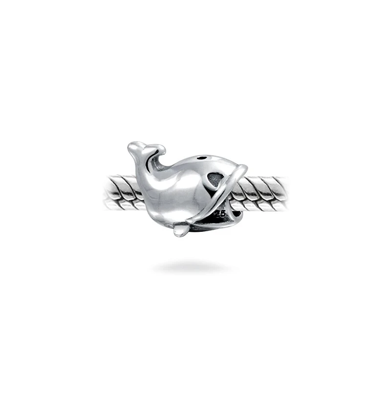 Bling Jewelry Set of 2 Nautical Ocean Whale Charm Bead Glass Oxidized Sterling Silver