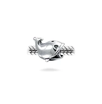 Bling Jewelry Set of 2 Nautical Ocean Whale Charm Bead Glass Oxidized Sterling Silver