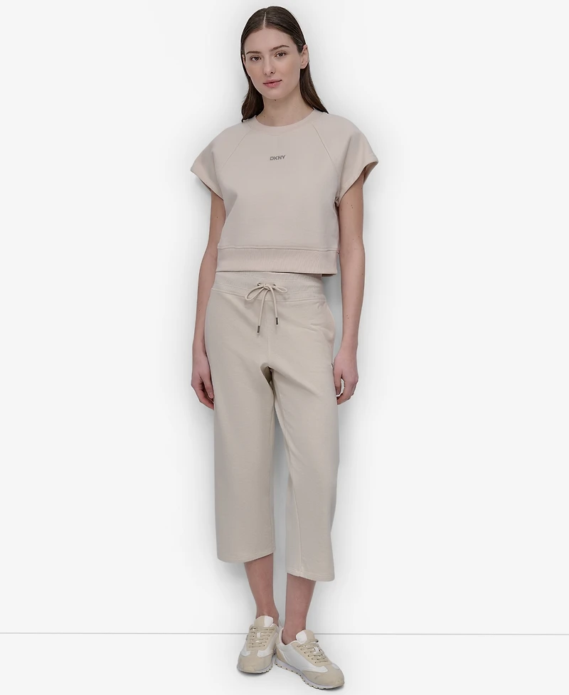 Dkny Women's Mini Stud Logo Short Sleeve Cropped Top