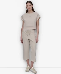 Dkny Women's Mini Stud Logo Short Sleeve Cropped Top
