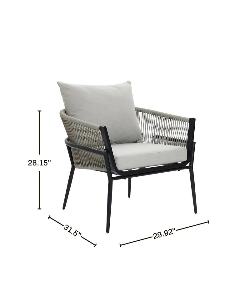 LuxenHome Outdoor Aluminum with Pe Rope Armchair with Cushions