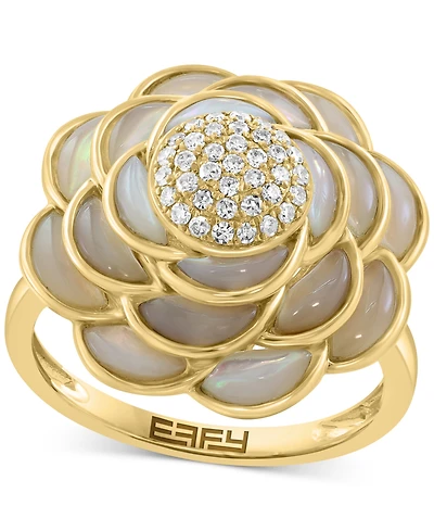 Effy Mother of Pearl & Diamond (1/5 ct. t.w.) Flower Statement Ring in 14k Gold