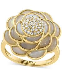 Effy Mother of Pearl & Diamond (1/5 ct. t.w.) Flower Statement Ring in 14k Gold