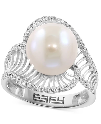 Effy Cultured Freshwater Pearl (11mm) & Diamond (1/3 ct. t.w.) Statement Ring in 14k White Gold