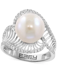 Effy Cultured Freshwater Pearl (11mm) & Diamond (1/3 ct. t.w.) Statement Ring in 14k White Gold