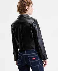 CoffeeShop Juniors' Croc-Embossed Faux-Leather Barn Jacket