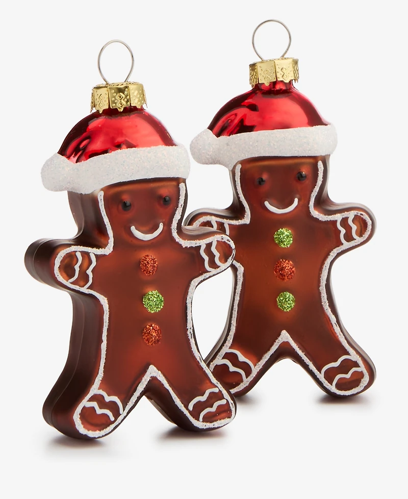 Holiday Lane Heritage Set of 4 Glass Gingerbread Boy Ornaments, Macy's Exclusive