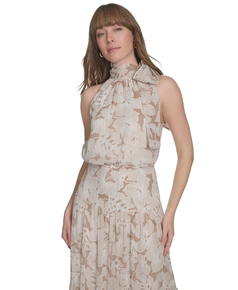 Tommy Hilfiger Women's Side-Tie Halter Tiered Maxi Dress