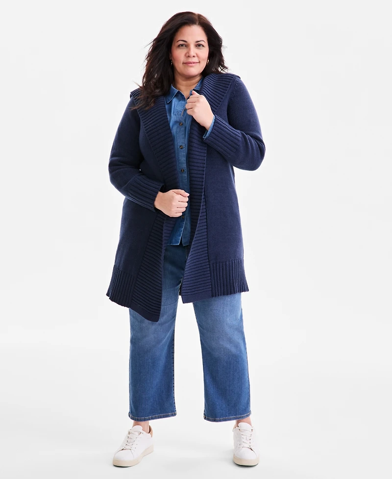 Style & Co Plus Hooded Open-Front Cardigan Sweater