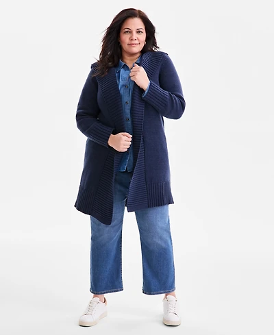 Style & Co Plus Hooded Open-Front Cardigan Sweater