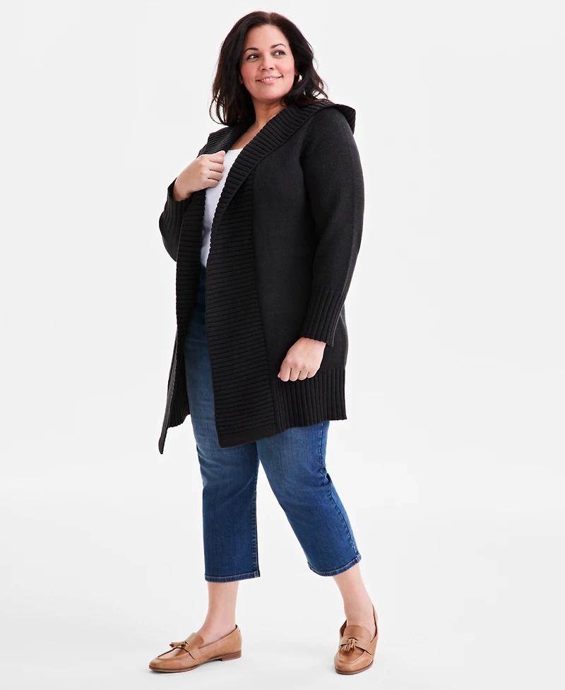 Style & Co Plus Hooded Open-Front Cardigan Sweater