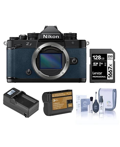 Nikon Z f Mirrorless Camera, Blue, Bundle with 128GB Memory Card, En-EL15c Battery, Smart Charger Plate, Charger Base, Cleaning Kit