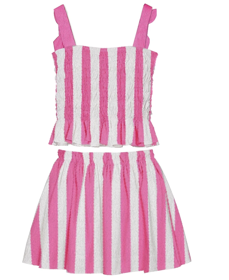 Disney Toddler and Little Girls 2-Piece Stitch Embroidered Stripe Top Skirt Set