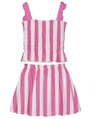 Disney Toddler and Little Girls 2-Piece Stitch Embroidered Stripe Top Skirt Set