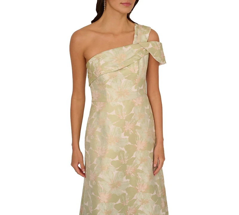 Adrianna Papell Women's One-Shoulder Floral-Jacquard Gown