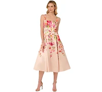 Adrianna Papell Women's Mikado Floral-Print Midi Dress