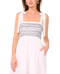 1.state Women's Cotton Tie-Shoulder Smocked Midi Dress