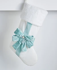 Holiday Lane Opulence Fuzzy White Blue Bow Stocking, Macy's Exclusive