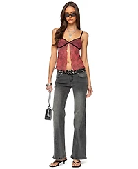 Edikted Women's Printed Mesh Split Front Top