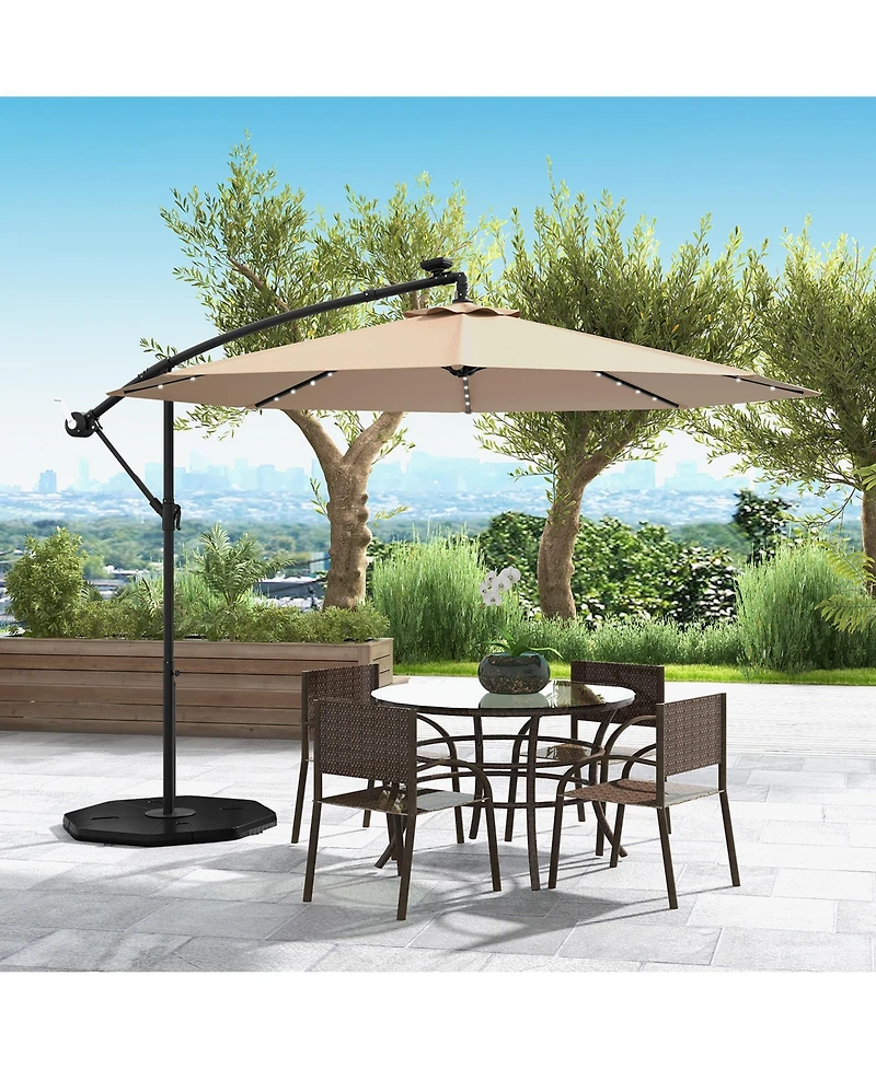 Gymax 10ft Solar Patio Umbrella Outdoor Offset Hanging w/ 40 Led Lights