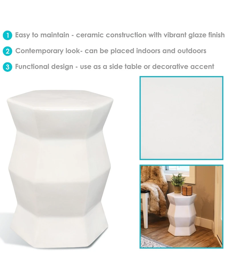 Moderno Geometric Ceramic Decorative Garden Stool - 17.25"