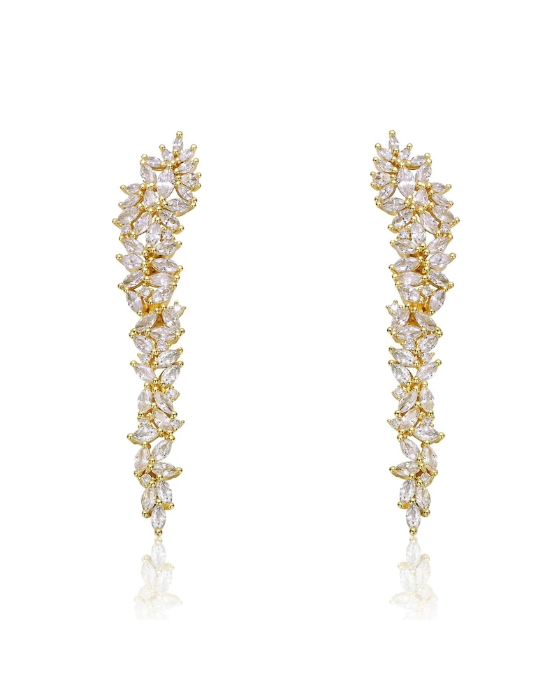 14k Gold Plated Cubic Zirconia Waterfall Cluster Linear Earrings