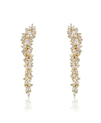 14k Gold Plated Cubic Zirconia Waterfall Cluster Linear Earrings