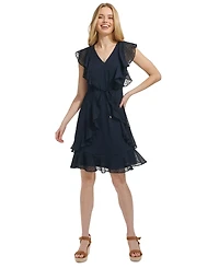 Tommy Hilfiger Women's Ruffled Clip-Dot Chiffon Dress