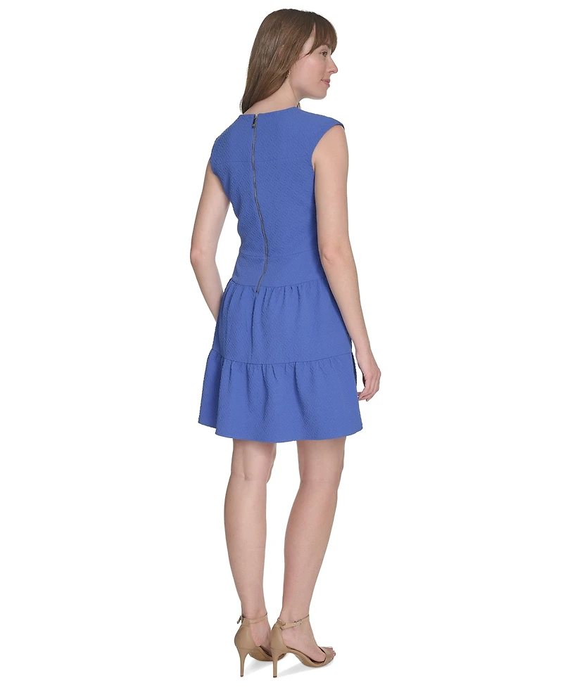 Tommy Hilfiger Petite Jacquard Twist-Front Tiered Dress