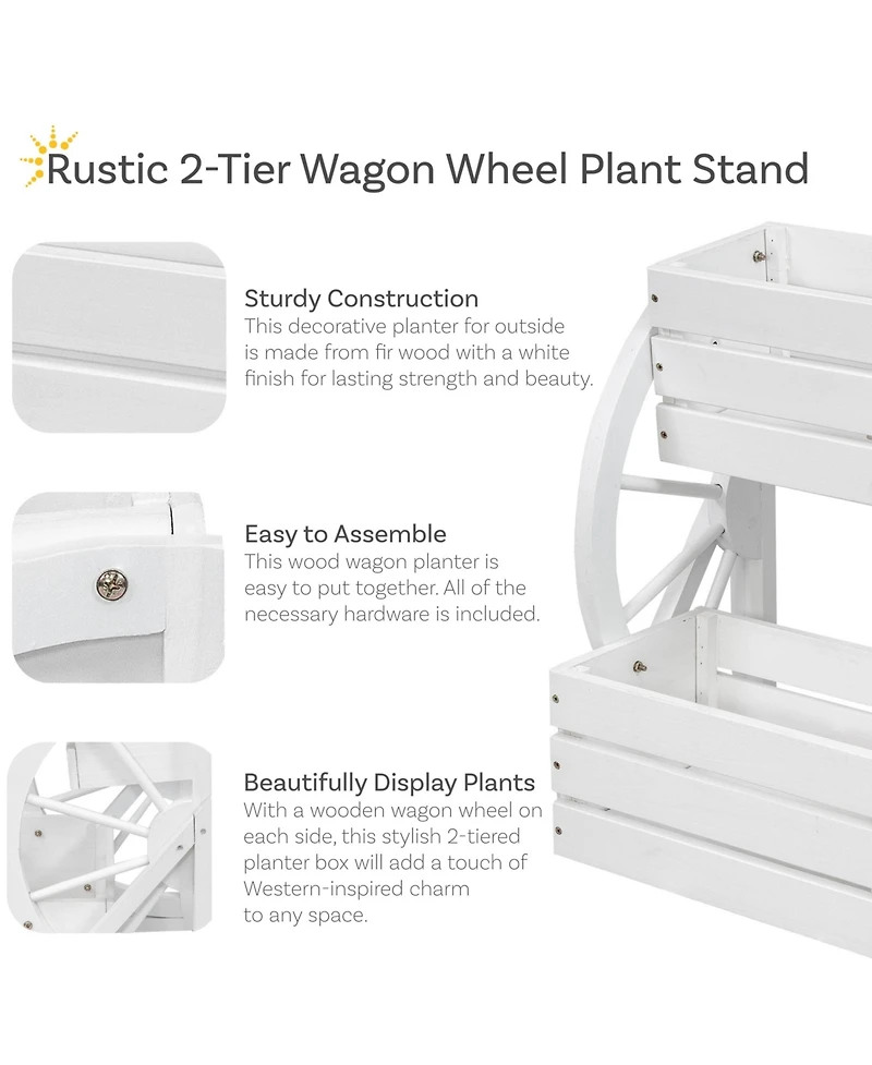 Indoor/Outdoor 2-Tiered Rustic Fir Wagon Wheel Planter