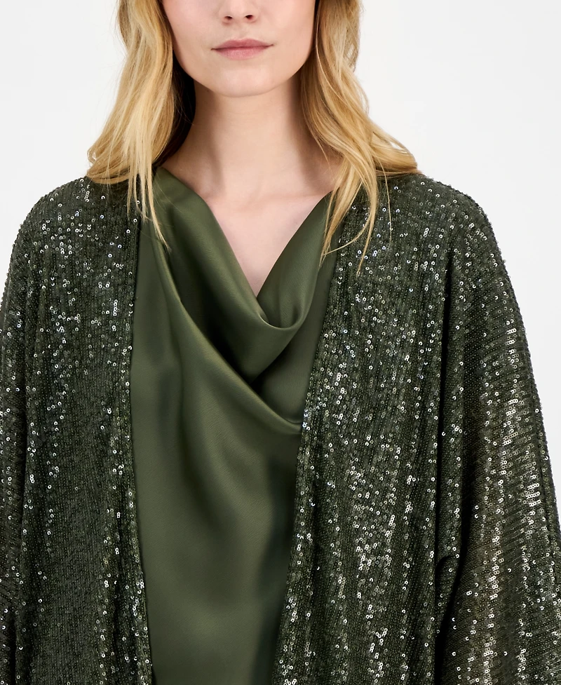 Anne Klein Women's Sequined Open-Front Mesh Kimono Cardigan