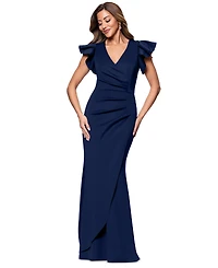 Xscape Petite V-Neck Ruffle Sheath Gown