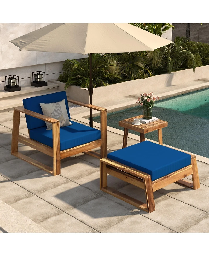 Mondawe Acacia Wood Outdoor Lounge Set - Chair & Ottoman, Perfect for Patios, Balconies, and Gardens