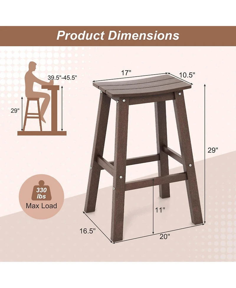 29" Patio Bar Stool Set of 2 with Curved Seat & Footrests for Backyard Outdoor
