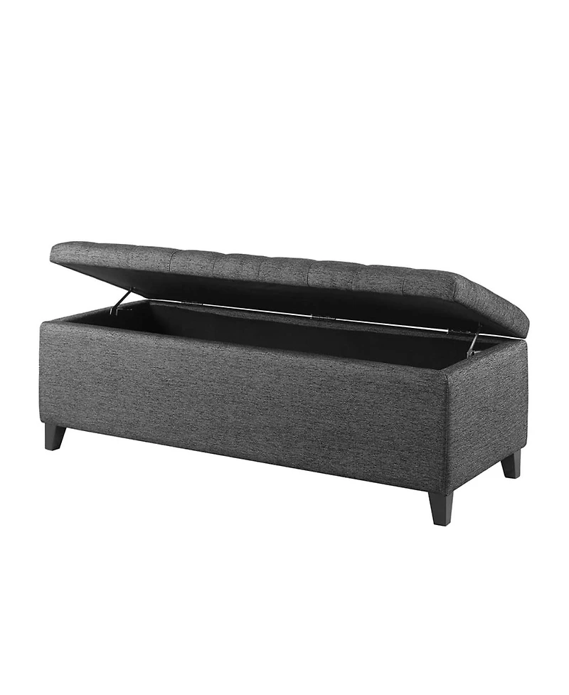 Tufted Upholstered Storage Bench with Button Top, Solid Wood Legs for Bedroom or Living Room, Hidden Blanket-The Pop Home