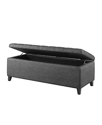 Tufted Upholstered Storage Bench with Button Top, Solid Wood Legs for Bedroom or Living Room, Hidden Blanket-The Pop Home