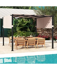 Flat Top Pergola with Retractable Canopy for Garden Pool Porch and Backyard