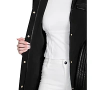 Guess Women's Faux-Leather-Trim Belted Trench Coat