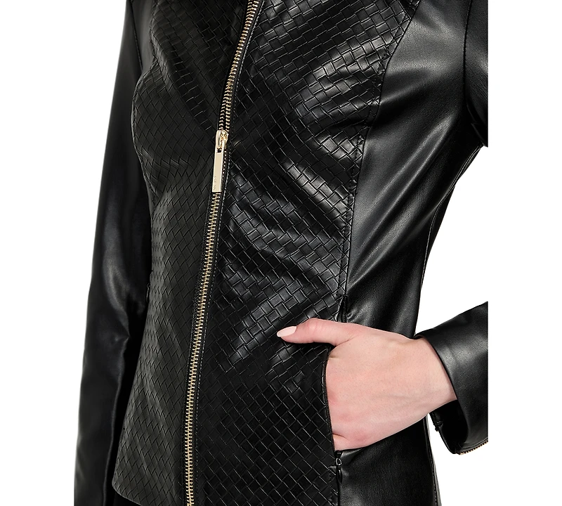 Guess Women's Faux-Leather Basketweave Jacket