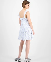 Pink Rose Juniors' Flutter-Sleeve Floral-Print Mini Dress