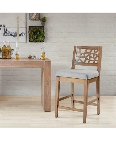 Set of 1 Modern Counter Height Stool with Upholstered Seat and Cracked Ice Back Design in Oak Veneer for Kitchen Island or Dining Room-The Pop Home