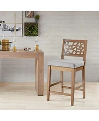 Set of 1 Counter Height Stool with Upholstered Seat, Cracked Ice Back Oak Veneer for Kitchen Island or Dining Room-The Pop Home