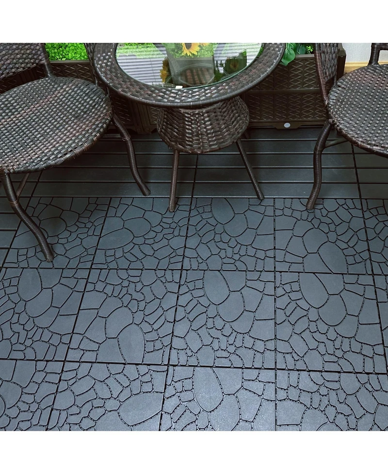 Streamdale 12" Patio Deck Tiles, Diy Interlocking, Easy Install, 44pcs, Dark Gray