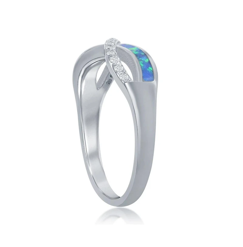 Sterling Silver Cz and Blue Inlay Synthetic Opal Infinity Ring