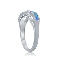 Sterling Silver Cz and Blue Inlay Synthetic Opal Infinity Ring
