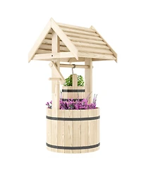 Outsunny Wishing Well Planter with Bucket, Wooden Wishing Well, Natural