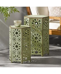 Streamdale Sunburst Iron End Table Set - Crackle Teal, Blue, or Green