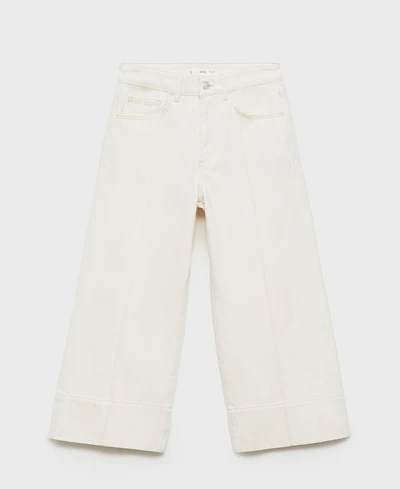 Mango Women's Seam Detail Wide Leg Cropped Jeans