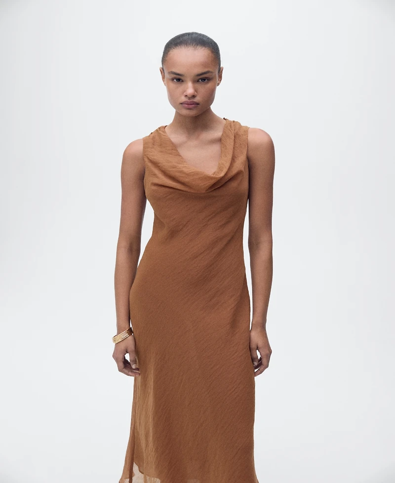 Mango Women's Draped Neck Lyocell Dress