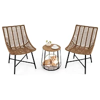 3 Pcs Outdoor Furniture Set with Pet House & Heavy Duty Metal Frame